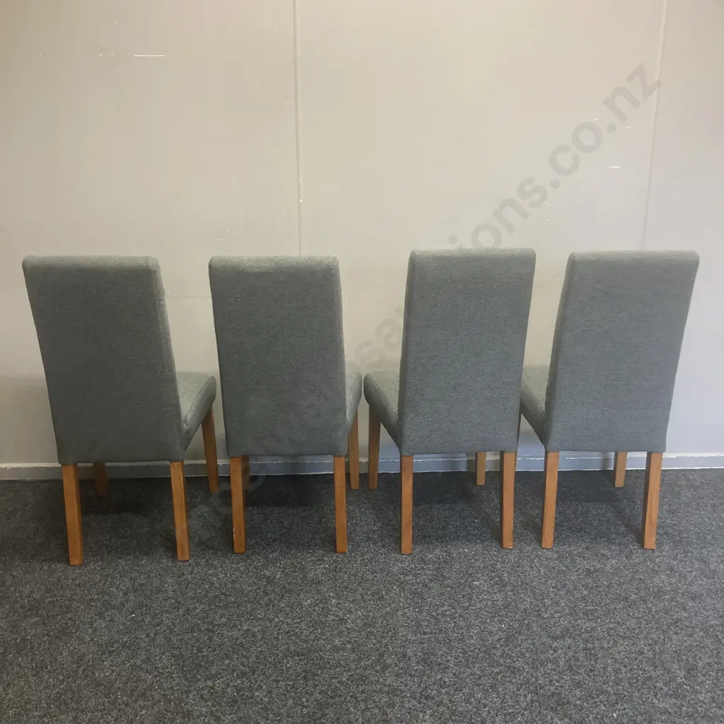 Set of 4 Grey Fabric Highback Dining Chairs With Wooden Legs Image 1++
